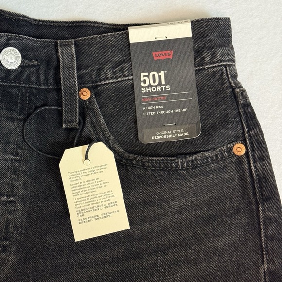 LEVI'S 501 BLACK Denim Short High Rise Fitted Through Hip Size W28 New With Tags - Picture 13 of 15